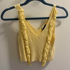 Pastel Yellow Ruffle V Neck Tank Top